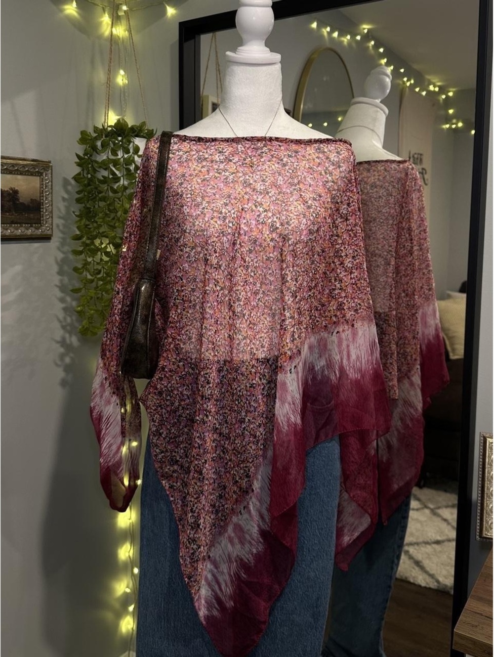 Pink Floral Sheer Poncho Top 🌸